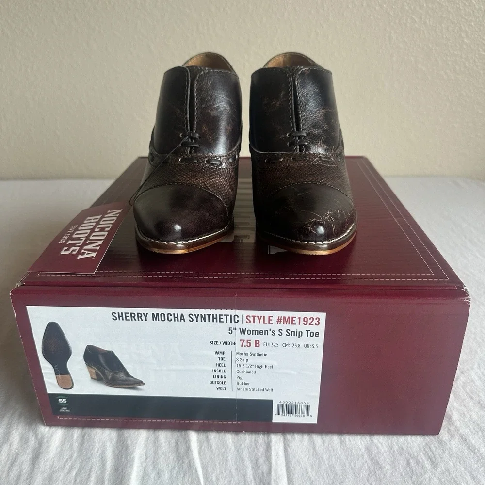 New Nocona Sherry Mocha Western Booties Snip Toe Women's Size 7.5  2.5